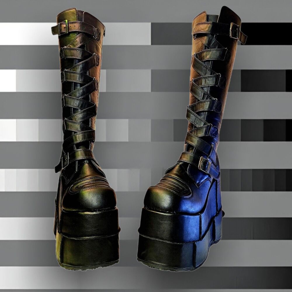 Demonia Stack 308 Platform Boots Mens 12 Goth Cyber Punk Stompers Deadstock